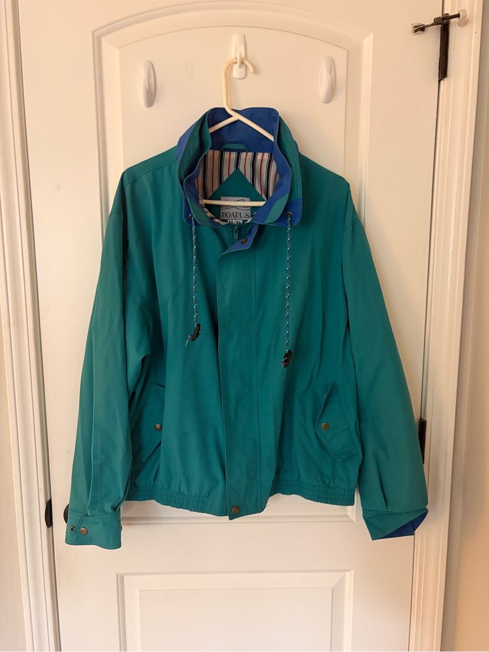 Vintage 90s Boat U.S. Nautical Windbreaker Jacket Teal Blue XL